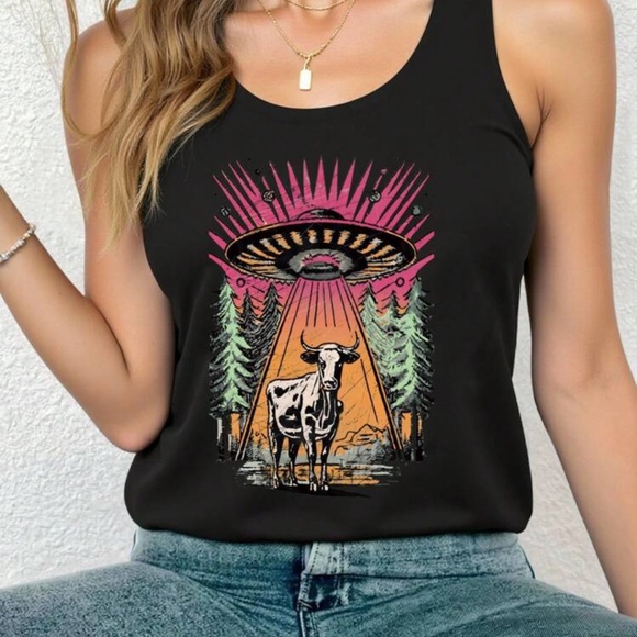 Cow Abduction Tees and Tanks, various sizes Xs through 4Xl - Picture 2 of 2